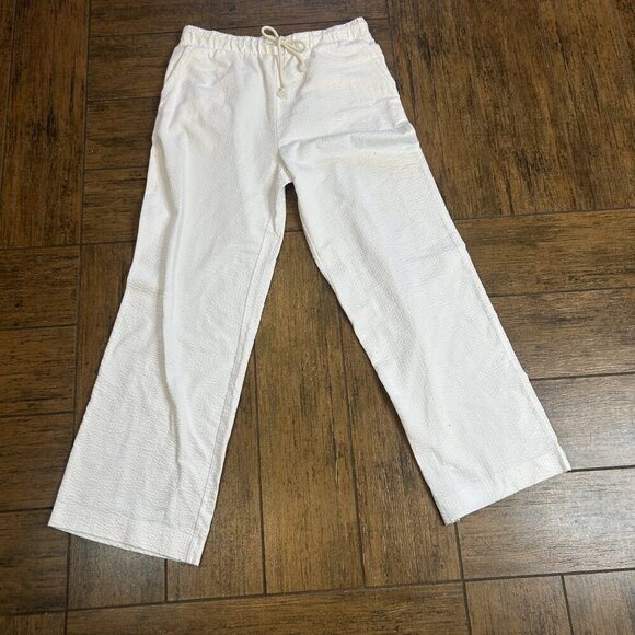J. Crew White Seersucker Wide leg Drawstring Waist Coastal Beach Pants Size S - Picture 10 of 10